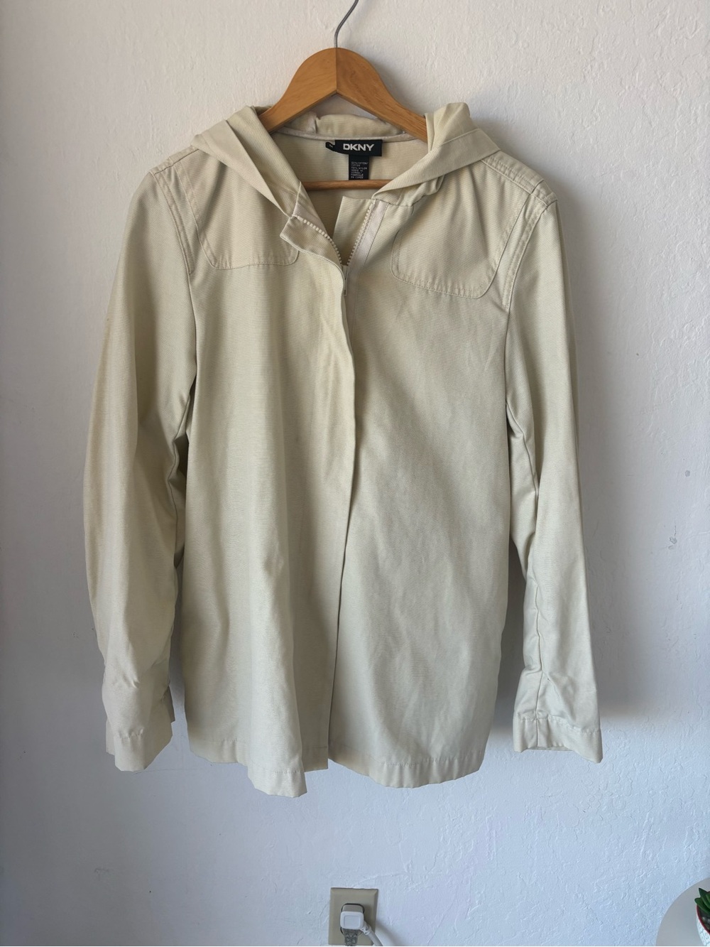 DKNY Women's Hooded Trench Coat in Light Cream
